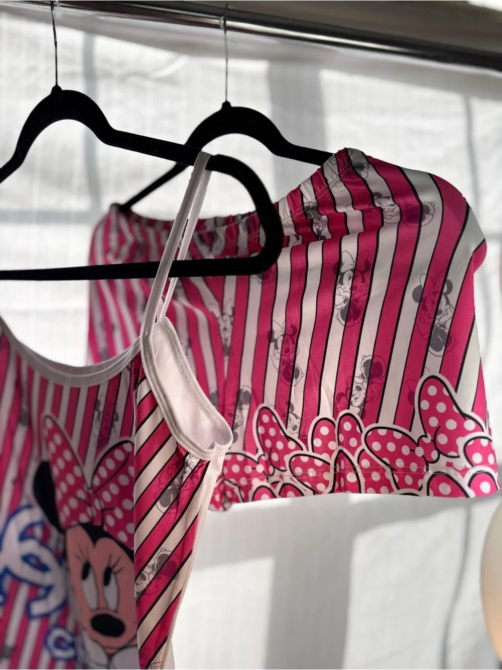 Pink Minnie Mouse Striped Tank & Shorts Set